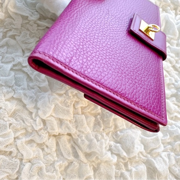 Vintage Celine Bifold Long Wallet Leather Purple Gold Italy Auth from JAPAN 0079 - Picture 12 of 12